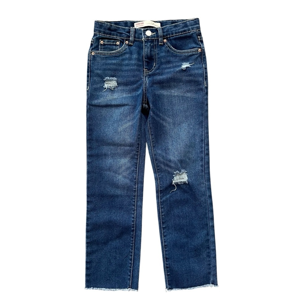 Levi’s Strauss Signature Jeans Girls Size 8 Regular Blue Distressed‎ Adjustable